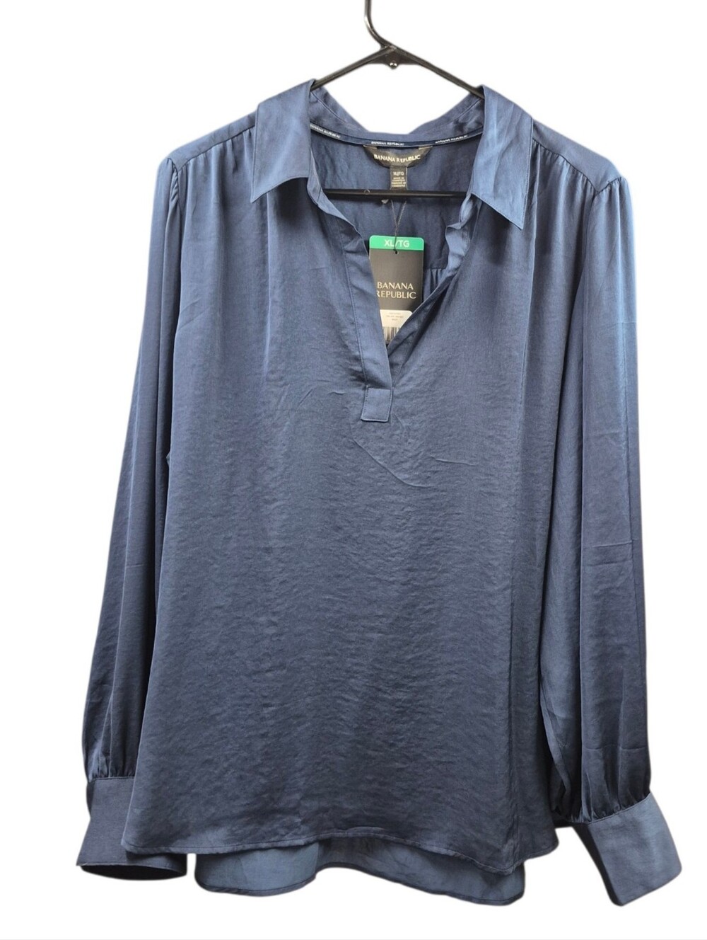 New Banana Republic Blue Long-Sleeve V-Neck Collared Blouse Women's Size XL